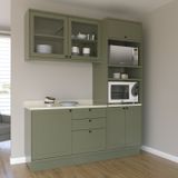 Cozinha Compacta Com Vidro 3 Peças 6 Portas 3 Gavetas Sevilha Verde Hill /cinza Argila