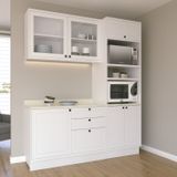 Cozinha Compacta Com Vidro 3 Peças 6 Portas 3 Gavetas Sevilha Branco Ártico /cinza Argila