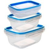 Conjunto De Potes Herméticos De Plástico Com Travas Retangular 3 Peças - Tritec Azul