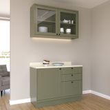 Cozinha Compacta Com Vidro 2 Peças 3 Portas 3 Gavetas Sevilha Verde Hill /cinza Argila