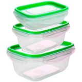Conjunto De Potes Herméticos De Plástico Com Travas Retangular 3 Peças - Tritec Verde