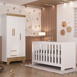 Quarto De Bebê Com Guarda Roupa 3 Portas 2 Gavetas Berço 3 Em 1 Catavento Maya Rodial