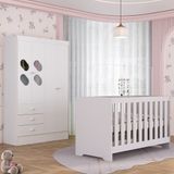 Quarto De Bebê Com Guarda Roupa 4 Portas 3 Gavetas Com Janela Berço 3 Em 1 Maya Rodial
