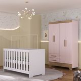 Quarto De Bebê Com Guarda Roupa 4 Portas 2 Gavetas E Berço 3 Em 1 Catavento Maya Rodial