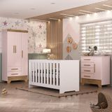 Quarto De Bebê Com Guarda Roupa 3 Porta 2 Gavetas Cômoda 4 Gavetas 1 Porta E Berço 3 Em 1 Catavento Maya Rodial
