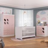 Quarto De Bebê Com Guarda Roupa 4 Portas 3 Gavetas Cômoda 4 Gavetas 1 Porta Com Janela E Berço 3 Em 1 Maya Rodial
