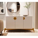 Buffet Buriti Com Puxador E Pés Em Madeira Maciça Offwhite
