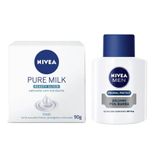 Kit Sabonete Em Barra Hidratante Nivea Pure Milk Fresh 90g E Bálsamo Pós Barba Nivea Men Original Protect 100ml