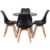 Mesa De Jantar Redonda 80cm + 4 Cadeiras Estofadas Leda - Pr