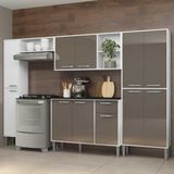 Cozinha Completa Compacta c/ Armário e Balcão c/ Tampo 5 pçs Xangai Classic Multimóveis Bca/Lca Fumê