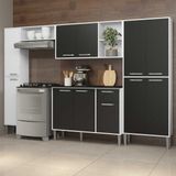 Cozinha Completa Compacta c/ Armário e Balcão c/ Tampo 5 pçs Xangai Classic Multimóveis Bca/Preta