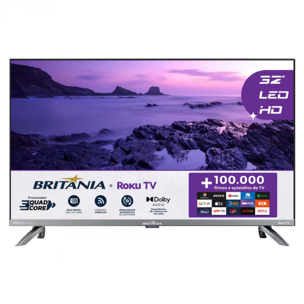 Smart Tvled 32 Hd Britânia 32g7pr2csgbl Dolby Audio, Wi-fi, Entradas Hdmi E Usb, Roku Tv