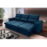 Sofá Retrátil/reclinável Verona 2,30m Suede Velut Azul Marinho C/ Molas No Assento - King House