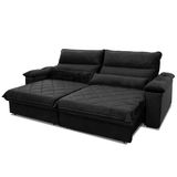 Sofá Retrátil/reclinável Grécia 2,50m Suede Velut Preto C/ Molas No Assento - King House