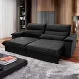 Sofá Retrátil/reclinável Grécia 2,70m Suede Velut Preto C/ Molas No Assento - King House