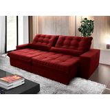 Sofá Retrátil/reclinável Zurique 3,00m Suede Velut Vermelho C/ Molas No Assento - King House
