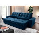 Sofá Retrátil/reclinável Zurique 3,00m Suede Velut Azul Marinho Marinho C/ Molas No Assento - King House