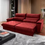 Sofá Retrátil/reclinável Grécia 2,10m Suede Velut Vermelho C/ Molas No Assento - King House