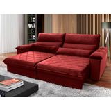 Sofá Retrátil/reclinável Grécia 3,00m Suede Velut Vermelho C/ Molas No Assento - King House