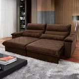 Sofá Retrátil/reclinável Grécia 3,00m Suede Velut Marrom C/ Molas No Assento - King House