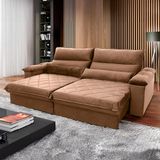 Sofá Retrátil/reclinável Grécia 2,10m Suede Velut Bege C/ Molas No Assento - King House