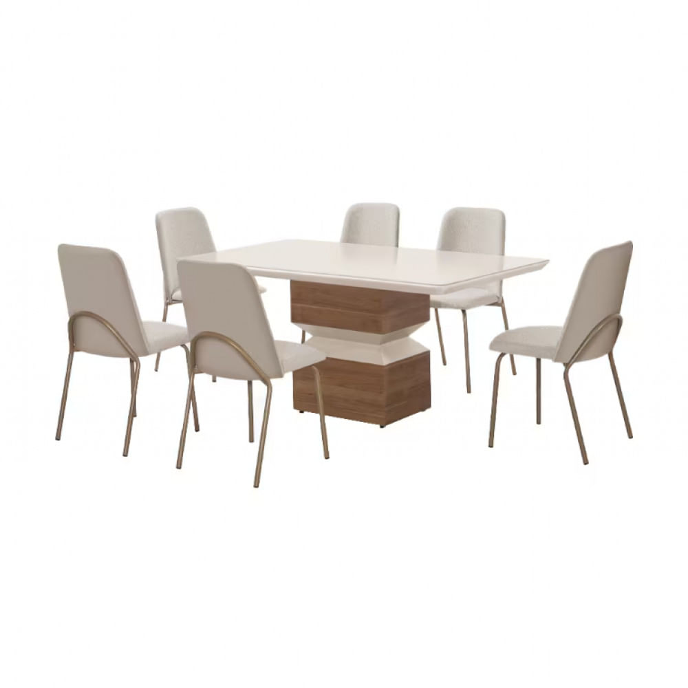 Mesa De Jantar Aço Nobre Aurora Com 6 Cadeiras Estofadas E Revestidas Em Tecido Sintético