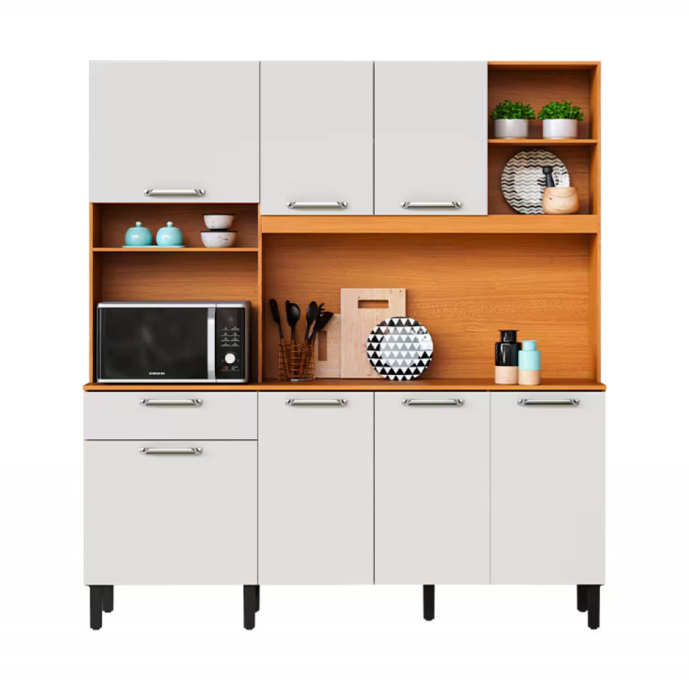 Kit Cozinha Lírio Itatiaia Com 7 Portas, 1 Gaveta, 7 Prateleiras E Nicho 180 Cm De Largura
