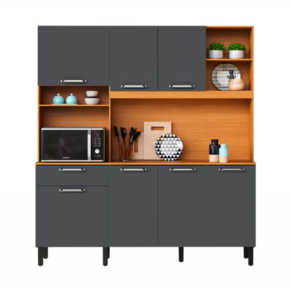 Kit Cozinha Lírio Itatiaia Com 7 Portas, 1 Gaveta, 7 Prateleiras E Nicho 180 Cm De Largura