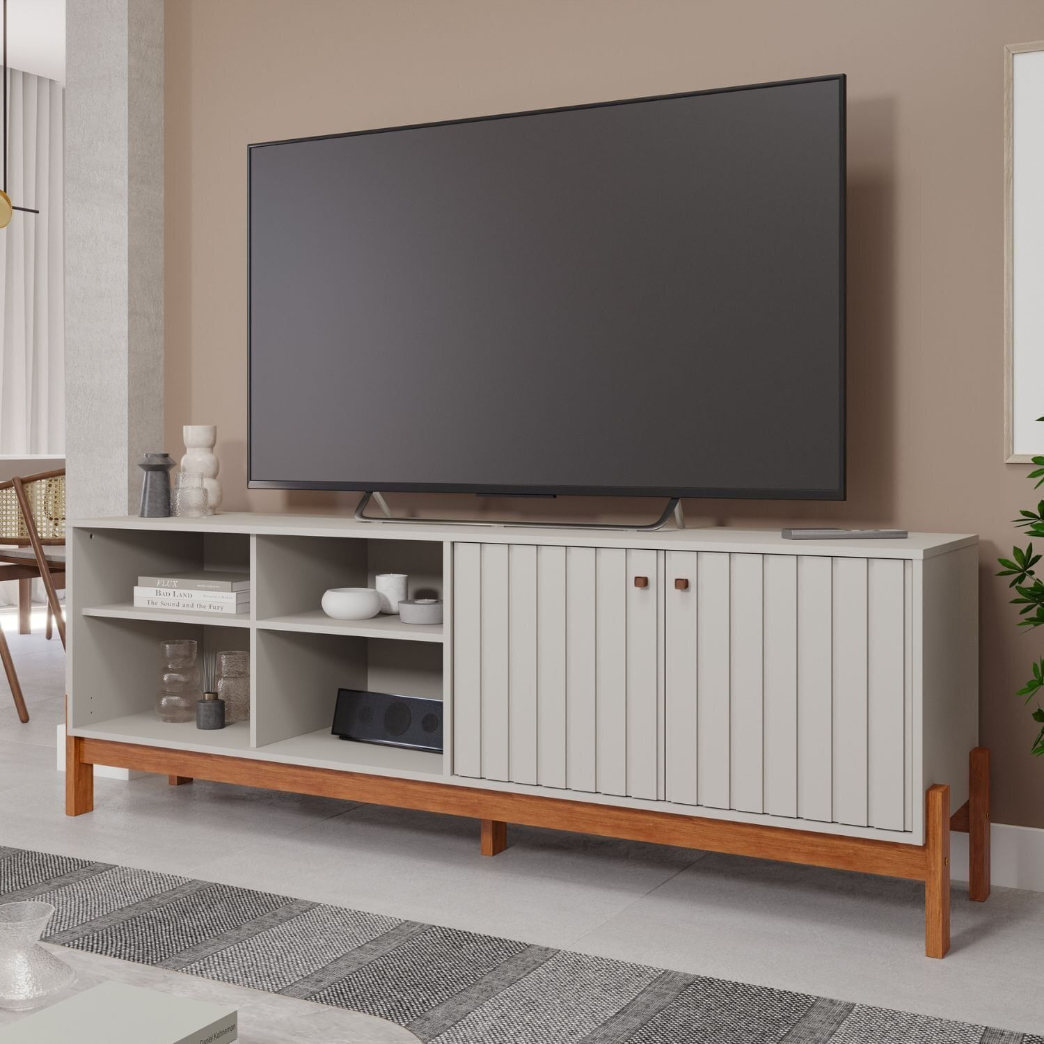 Rack Para Tv De Até 70 Polegadas, Holanda ,180cm Off White/cinamomo