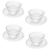 Conjunto Com 4 Xícaras E Pires Para Chá Wolff Pearl Em Cristal - 180 Ml