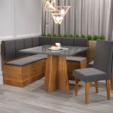 Conjunto Canto Alemão Baú Bariloche Mesa Quadrada 90x90 Sem Vidro E 2 Cadeiras Venus Em Mdp/mdf Mel/cinza/grafite