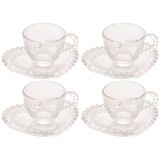 Conjunto Com 4 Xícaras E Pires Para Café Wolff Pearl Coração Em Cristal - 85 Ml