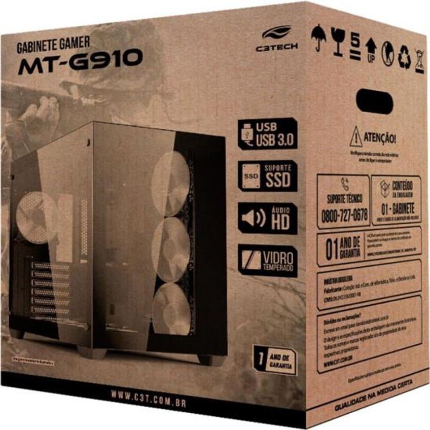 Gabinete Gamer C3tech Aquarius Mt-g910 Sem Fans Preto - imagem 4