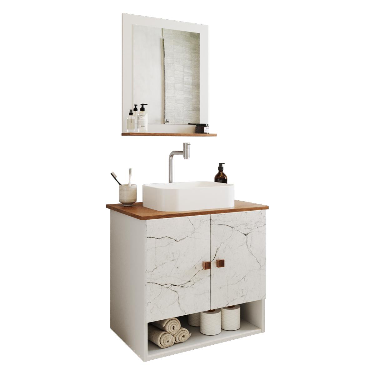 Gabinete Arm Banheiro Deli 2 Portas Com Cuba Oxford Branca Branco/carrara/nature