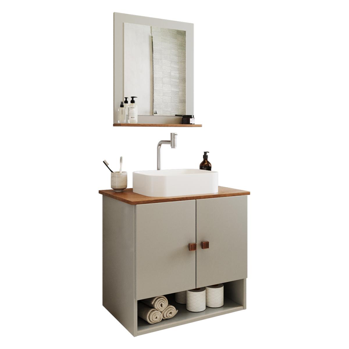 Gabinete Arm Banheiro Deli 2 Portas Com Cuba Oxford Branca Off White/nature