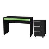 Mesa E Gaveteiro 3 Gavetas Para Escritorio Gamer B29 Preto Verde Novam