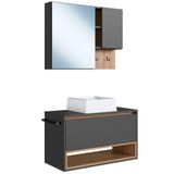 Conjunto Armario E Gabinete 80cm Com Cuba Mel Grafite Proddy Mel Grafite