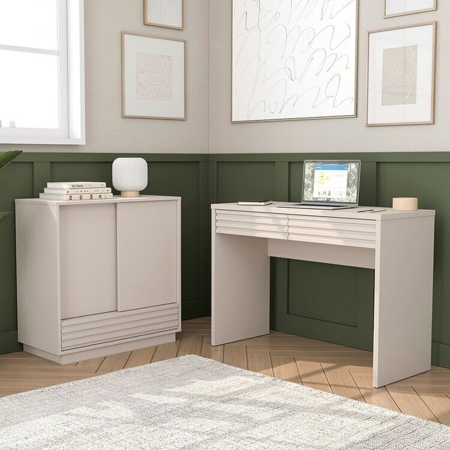 Conjunto De Escritório Com Escrivaninha E Armário Samambaia Cabecasa Madeiramadeira Off White