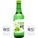 Kit Soju Jinro Coreano Sabor Uva Verde 360ml + 2 Copos Soju
