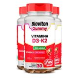 Kit 3 Gummy Vitamina D3 + K2 Morango Unilife 30 Gomas