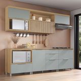 Cozinha 6 Peças 5 Portas 5 Gavetas Com Armário Aéreo Nesher 100% Mdf Marquesa Nature/verde