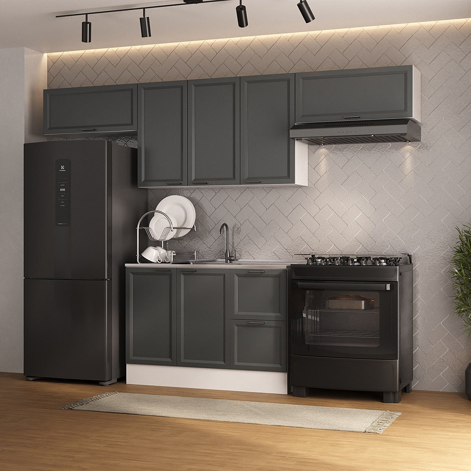 Cozinha Compacta 4 Peças 3 Aéreos 1 Balcão Soho Cabecasa Madeiramadeira Branco/grafite