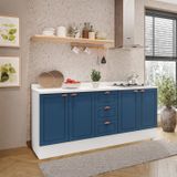 Cozinha Pérola Com Rodapé E Tampo 2 Peças Balcão 2 Gavetas 3 Portas E Balcão 2 Portas Yescasa Branco/azul