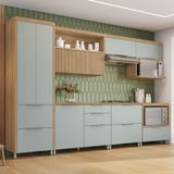 Cozinha 7 Peças 7 Portas 7 Gavetas Nesher 100% Mdf Marquesa Nature/verde