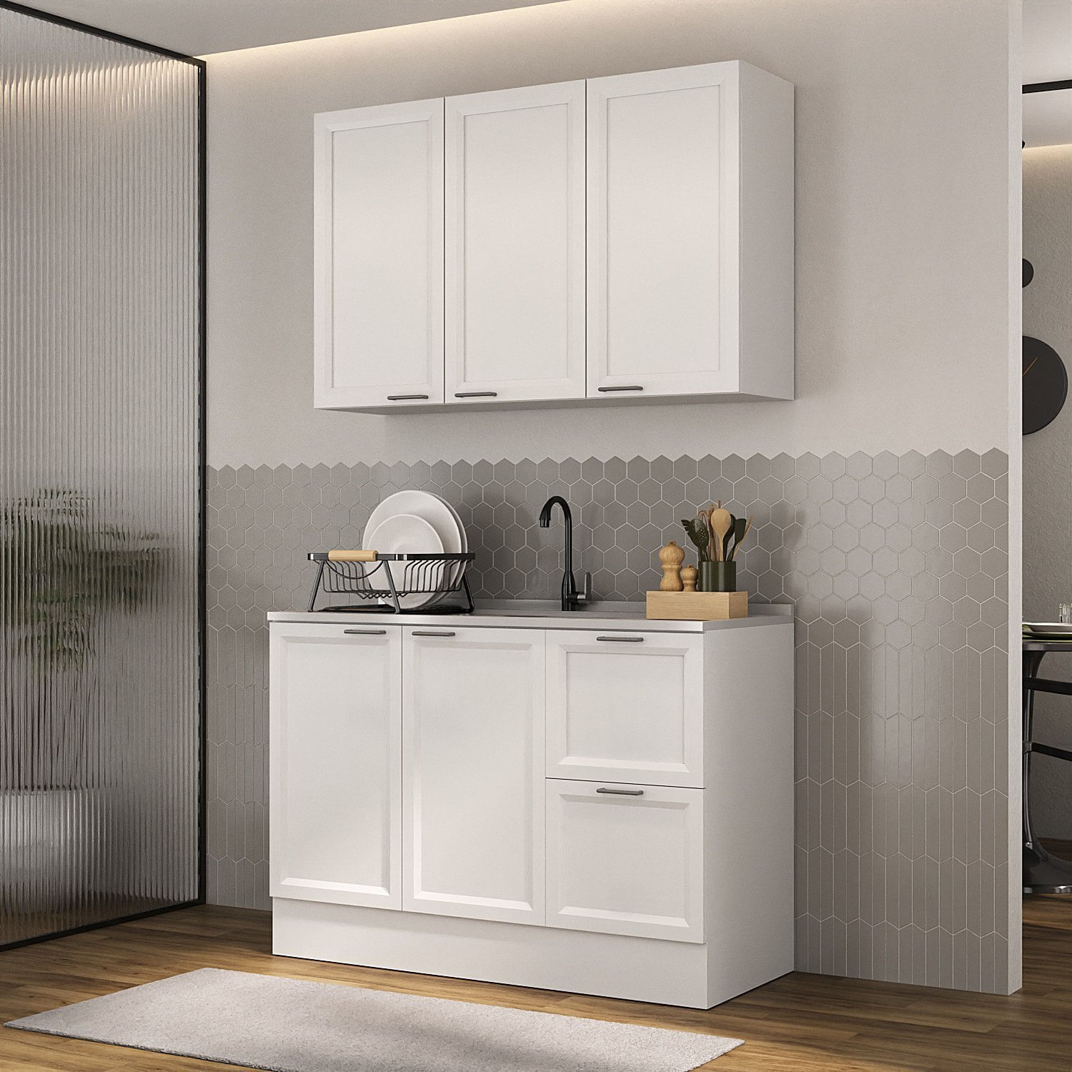 Cozinha Compacta 2 Peças 1 Aéreo 1 Balcão Soho Cabecasa Madeiramadeira Branco