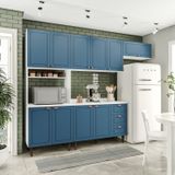 Cozinha Pérola Com Tampo 4 Peças Paneleiro/torre Quente Aéreo 3 Portas Balcão 120 E Basculante Yescasa Branco/azul