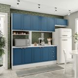 Cozinha Pérola Comtampo Rodapé 4 Peças Paneleiro/torre Quente Aéreo 3 Portas Balcão 120 E Basculante Branco/azul