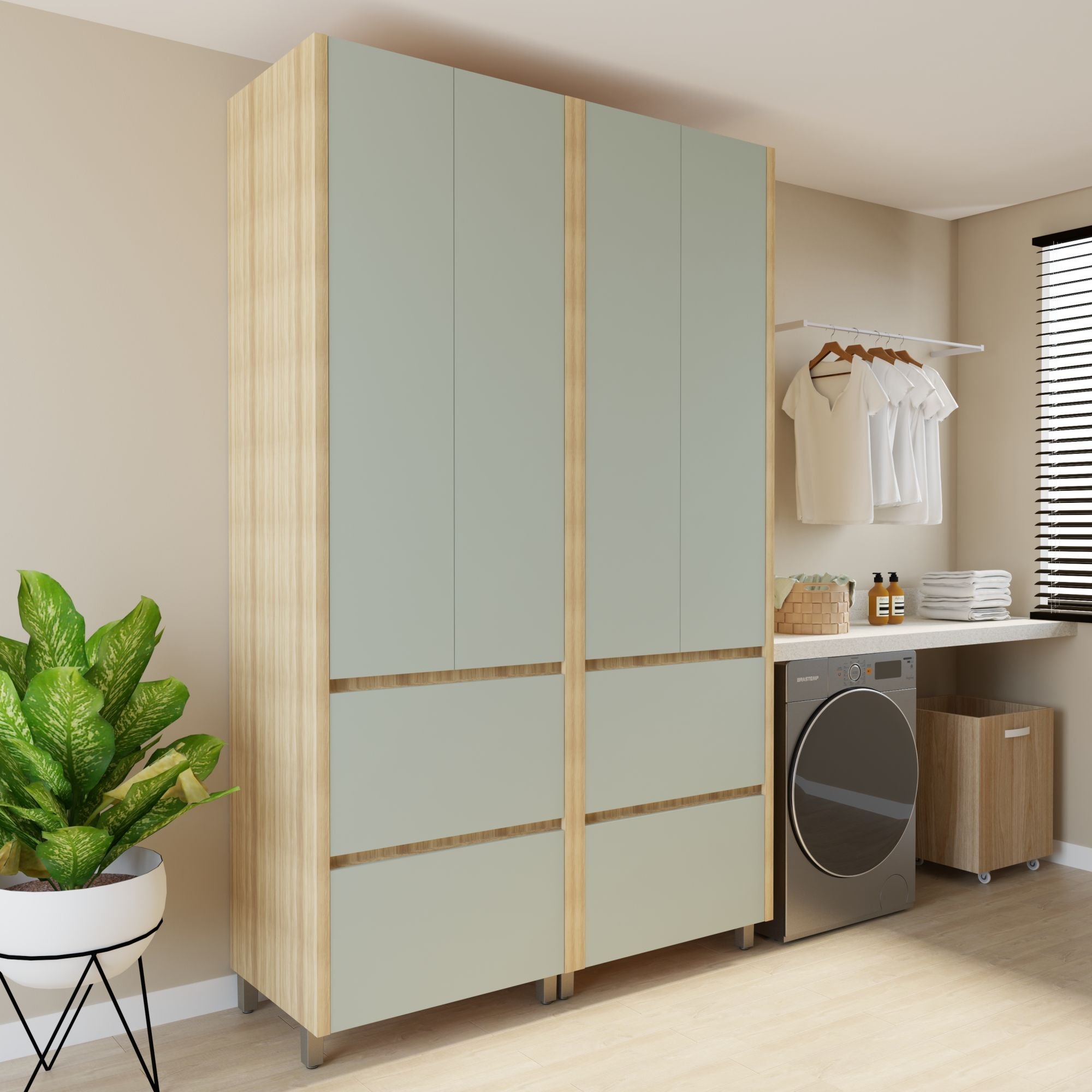 Armário 4 Portas 4 Gavetas 100% Mdf Rainha Nature/verde