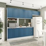 Cozinha Pérola Com Rodapé 4 Peças Paneleiro/torre Quente Aéreo 3 Portas Balcão 120 E Basculante Yescasa Branco/azul