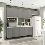 Cozinha Pérola Com Tampo 4 Peças Paneleiro/torre Quente Aéreo 3 Portas Balcão 120 E Basculante Yescasa Branco/cinza